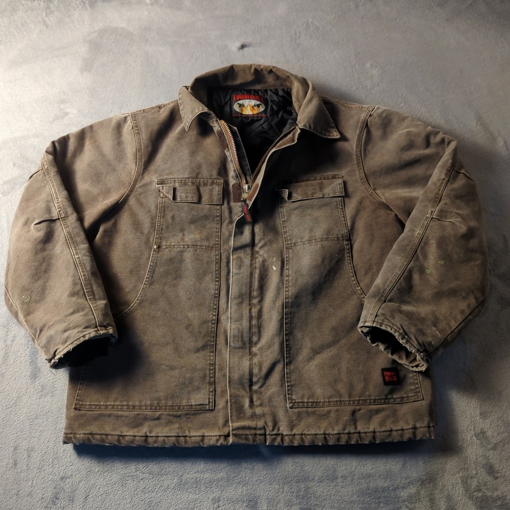 Tough Duck Utility Jacket Mens XL Brown Canvas Work Chore Coat Quilted Lined